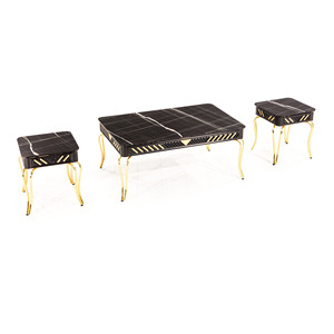 Juego de Mesa de Centro Moderno Sahra de 2 Piezas con Superficie de Mármol Sintético y Estructura Metálica, Muebles para Sala de Estar - Product Image 4