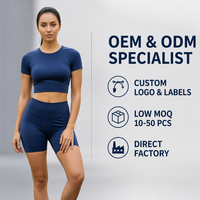 Ensemble de yoga sans couture pour femmes, haut court à manches courtes, short taille haute, respirant, séchage rapide, vêtements de sport 2 pièces