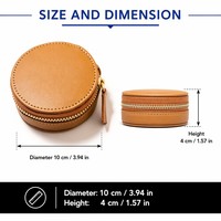 Astuccio Rotondo in Pelle PU Marrone con Cerniera per Gioielli, Mini Scatola Portatile da Viaggio per Orecchini a Cerchio, Organizer