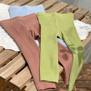 กางเกงเลกกิ้งถักนิตติ้งผ้าฝ้ายสำหรับเด็กผู้หญิง สีพื้น สำหรับฤดูใบไม้ผลิและฤดูใบไม้ร่วง กางเกงขายาวครอปสำหรับเด็กนักเรียน - Product Image 3