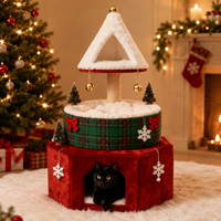 Maßgefertigter Weihnachts-Katzenbaum 90cm 3-stufiger Sisal-Kratzbaum Plüschbett Versteckte Höhle Glockenspielzeug OEM ODM für Mehrkatzen-Haushalte