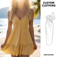 Robe d'été décontractée blanche en coton et lin pour femme, style épaules dénudées, décolleté cœur, bretelles spaghetti, à volants, couleur unie