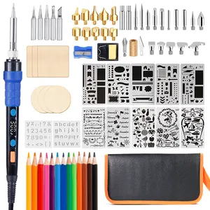 Kit de queima de madeira, conjunto de ferro de solda digital tela lcd conjunto diy arte pirografia ferramentas de artesanato caneta de madeira queima ferramentas