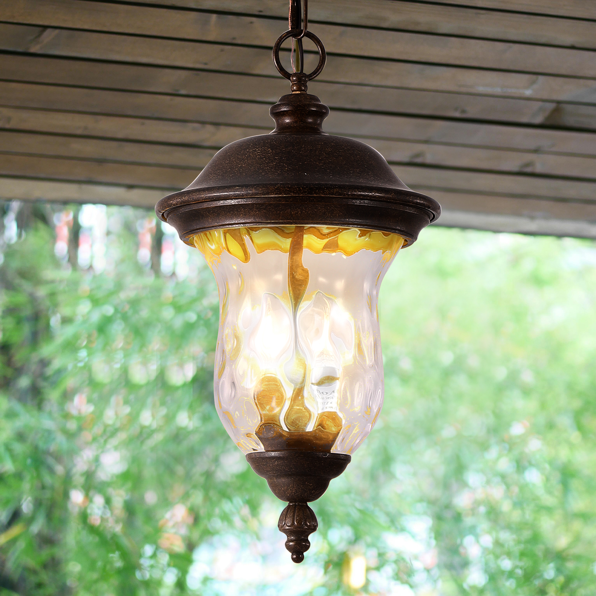 19 Inch Rustic Vintage Pendant Light Clear Glass Garden Patio Porch Lighting Fixture Waterproof Outdoor Hanging Ceiling Light