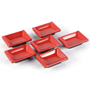 6-Piece Plastic Dual Sauce Dipping Bowls Wasabi Sushi Plates Divided Sauce Dishes for Dual Dipping