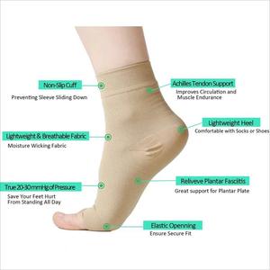Chaussettes de compression de <span class=keywords><strong>cheville</strong></span> de couleur beige à bout ouvert 20-30mmhg pour gonfler l'entorse de la fasciite plantaire - Product Image 4
