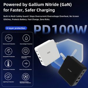 Cargador Rápido LKTOP 100W GaN de 4 Puertos (2C+2A), Cargador de Pared Compacto para Laptop, Teléfono, Tablet, PD 3.0, QC 4.0, Viajes Internacionales - Product Image 5