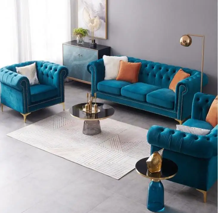 Factory 3 Seater Green Velvet Fabric Sofa Luxury Sofa Set For Living Room 1 2 3 seater sofa set