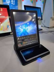 Aiyo pengisi daya ponsel nirkabel 9.7 ", tampilan pemutar iklan Video LCD meja Desktop + 3 dalam 1