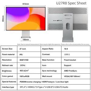 จอแสดงผล LED 4K ขนาด 27 นิ้ว ความละเอียด 3840x2160 ความสว่าง 400Nit กรอบบางพิเศษ รองรับการปรับแต่งจากโรงงาน OEM และจัดส่งรวดเร็ว - Product Image 4