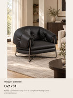 Fauteuil lounge moderne en cuir rembourré avec pieds en métal, fauteuil d'appoint une place pour salon ou coin lecture