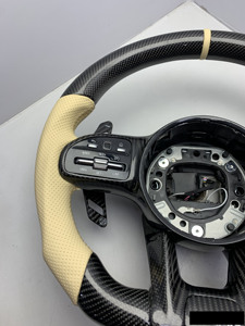 Volant en fibre de carbone, cuir perforé beige, style <span class=keywords><strong>Brabus</strong></span> pour Mercedes AMG G63X156C217W205 X117, intérieur de luxe assorti - Product Image 5