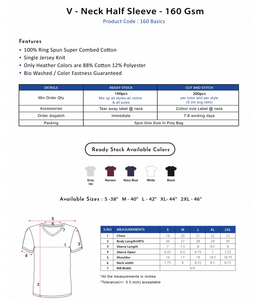 T-shirt à col en V, manches courtes, 160 GSM, doux, confortable, léger, respirant, de haute qualité, décontracté, parfait pour les hommes et les femmes - Product Image 2