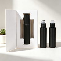 Flacon en verre noir mat de 10 ml avec bille roulante en acier, coffret cadeau de luxe, flacon à bille pour huile d'aromathérapie, étiquette privée