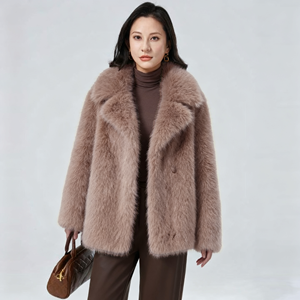 Veste en fourrure artificielle marron confortable et décontractée pour femme, en polaire épaisse, longue et confortable - Product Image 5