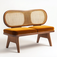 Design rétro français Villa intérieur salon balcon rotin naturel cadre en bois massif loisirs rotin canapé banc