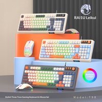 RAIKU K98 T98 Wired Gaming Keyboard and Mouse Set 98 Keys Tri Color Floating Keycaps Volume Knob for PC Gamer