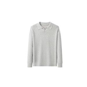 Men's 100% cotton casual long sleeve knit shirt, featuring a turn-<b>down</b> collar, delicate beading detailing, regular fit - Product Image 5