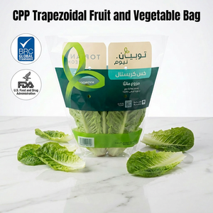 Sacs à légumes trapézoïdaux en CPP imprimés sur mesure avec trous de ventilation, manchon d'emballage conique pour laitues, fabricant - Product Image 1