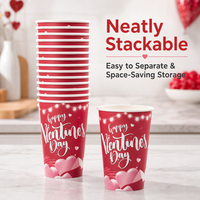 Gobelet en papier pour la Saint-Valentin, imprimé cœur rouge et guirlande lumineuse, jetable, pour les amoureux, vaisselle de fête, vente en gros, fournitures en vrac