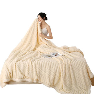 Manta Jacquard tejida acogedora con estampado personalizado, manta polar de felpa suave, ropa de cama Sherpa de invierno a rayas sólidas para uso en cama o sofá - Product Image 1