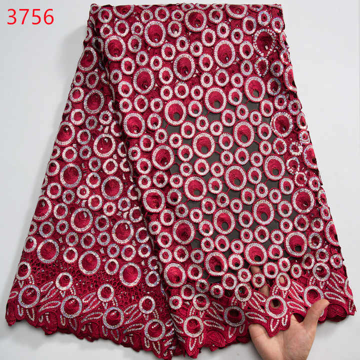 3756 High Quality African Cord Guipure Lace Fabric 2024 Red Nigerian Lace Fabric Sequined 5 Yard Luxury Wedding Dress for Women