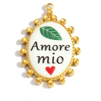 SUMMLY Ciondoli Vintage a Forma di Cuore Ovale Smaltato, Pendenti Geometrici in Acciaio Inossidabile con Scritta Italiana, per Creazione di Gioielli Fai-da-Te, Vendita all'Ingrosso
