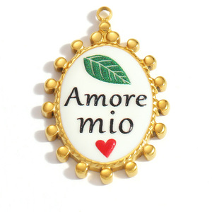 SUMMLY Colgantes de Acero Inoxidable Geométricos con Esmalte de Corazón Ovalado Vintage, Estilo Italiano, para Fabricación de Joyas DIY, Venta al por Mayor - Product Image 3