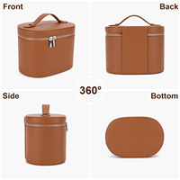 Boîte à maquillage personnalisée avec logo laser, en cuir PU, avec séparateur amovible, sac cosmétique rond, organiseur de toilette de voyage, sac à main pour femmes