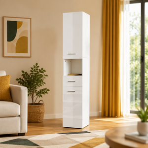 <strong>Tall</strong> Narrow <strong>White</strong> MDF Wooden Modern <strong>Bathroom</strong> Vanity <strong>Cabinet</strong> with Door 3 Shelves Eco-Friendly Metal Handles - Product Image 4