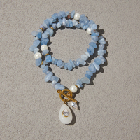 Collier multicouche J&D Jewelry en or 18 carats avec perles d'aquamarine, résine et zircon, fermoir OT, étanche, style statement