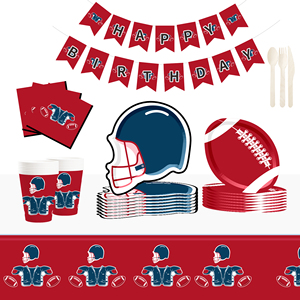 DAMAI New Customized Disposable <b>Red</b> and Blue Rugby <b>Paper</b> Plate Cup Napkin Sport Themed Birthday Party Supply - Product Image 4