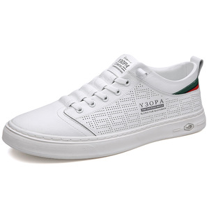 Y3OPA – baskets blanches perforées respirantes pour hommes, chaussures bateau à bout rond, en cuir véritable, semelle extérieure en caoutchouc, couleur unie, pour l'été - Product Image 5