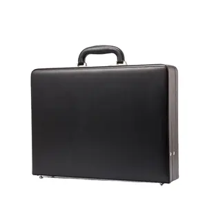 WETRUST HIgh Quality 16 inches Black Genuine Real Leather Handle Briefcase Money Case Attache Briefcase With code lock for Gift