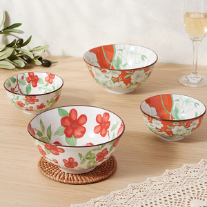 Estilo moderno Cerâmica Flower <span class=keywords><strong>Bowl</strong></span> Gift Set Grande Pequeno Talheres Clássico Pintado Ramen Mergulhando para Cozinha Sala de Jantar Partes - Product Image 1