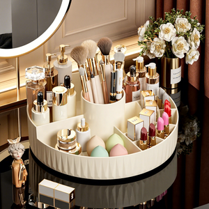Round Pink Plastic Makeup Organizer Tray Rotatable Cosmetic <b>Storage</b> Box Vanity Brush Holder Lipstick Display for <b>Dressing</b> <b>Table</b> - Product Image 4