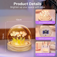 Lampe de chevet en verre DIY pour fille, tulipe artificielle avec lumière, rose artificielle, fleurs de tulipe avec lumière, lampe globe LED romantique violette/rose