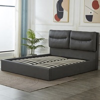 Lit ottoman rembourré en tissu velours gris foncé, design italien, avec tête et pieds de lit capitonnés, taille Queen, à vendre