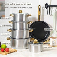 Ensemble de 12 casseroles et poêles en acier inoxydable, poêle à frire antiadhésive, ensembles de batterie de cuisine