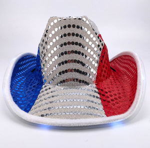 Chapeau de cow-girl à paillettes LED lumineux rouge blanc <span class=keywords><strong>bleu</strong></span> patriotique USA drapeau Design chapeaux de Cowboy scintillants pour femmes hommes pour la fête du 4 juillet - Product Image 5