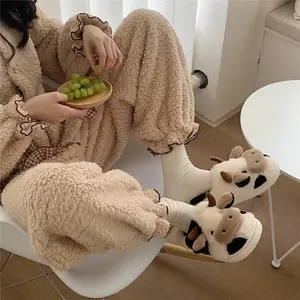 XIXITIAO Cute Cow Fuzzy Animal Plush Slippers Warm Home Indoor Winter PVC Cotton Fabric Winter Shoes Winter Slippers For Women