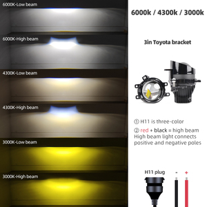 3,0 faros delanteros de lente <span class=keywords><strong>Bi</strong></span> Led 3 colores 4300K 6000K H11 faro antiniebla proyector CSP Chip de doble Color 3 pulgadas faro para Toyota FogLights - Product Image 5