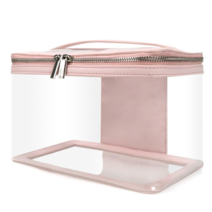 Fashionable Pink PVC Travel <b>Makeup</b> <b>Storage</b> Box Waterproof PU Leather Women's Portable Skincare Cosmetic Organizer Bag - Product Image 2