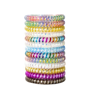 Telephone Cord Hair Ties 20 Cm <b>Large</b> Thin Plastic Resin Seamless Elastic Bands Mermaid Iridescent Metallic Colors Casual Use - Product Image 5