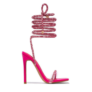 Women Rhinestone Ankle Wrap Stiletto Sandals Square Toe Lace Up High Heels For Party <b>Wedding</b> - Product Image 5