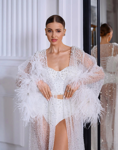 <span class=keywords><strong>Vestaglia</strong></span> da Sposa con Piume, Lingerie Sexy Trasparente, Accappatoio per Servizio Fotografico di Maternità, Boa in Marabù, Stile Boudoir Burlesque - Product Image 4