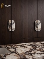 Poignée de meuble YUSHI en marbre Calacatta Viola, design cannelé, forme ovale, pour projets de design haut de gamme