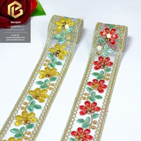 LEIXUSI Ruban de dentelle brodé de paillettes de 4 cm, motif floral pour robes, vêtements et accessoires