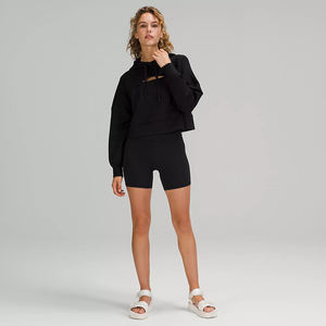 Commercio all'ingrosso Bianco di Alta Qualità Maniche Lunghe Tuta Ritagliata Logo In Bianco Yoga Crop Top Pullover Felpa Personalizzata Delle Donne <span class=keywords><strong>Felpe</strong></span> <span class=keywords><strong>Con</strong></span> <span class=keywords><strong>Cappuccio</strong></span> - Product Image 6