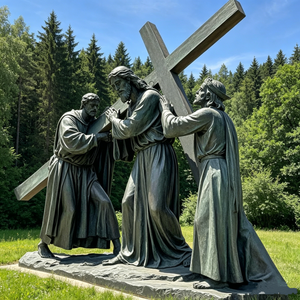 Statue de Jésus-Christ grandeur nature <span class=keywords><strong>en</strong></span> laiton, Simon de Cyrene aidant Jésus à porter la croix, sculpture <span class=keywords><strong>en</strong></span> bronze, statue de Jésus-Christ - Product Image 1
